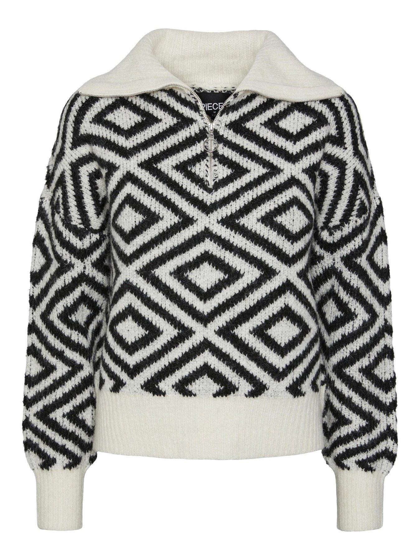 Soph Visual Half Zip Knitted Jumper Black White