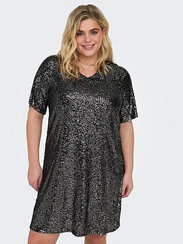 only curve sparkly short sleeve sequin dress - black