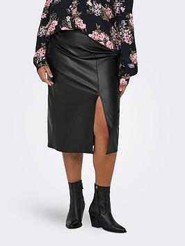 only curve mia faux leather long skirt - black