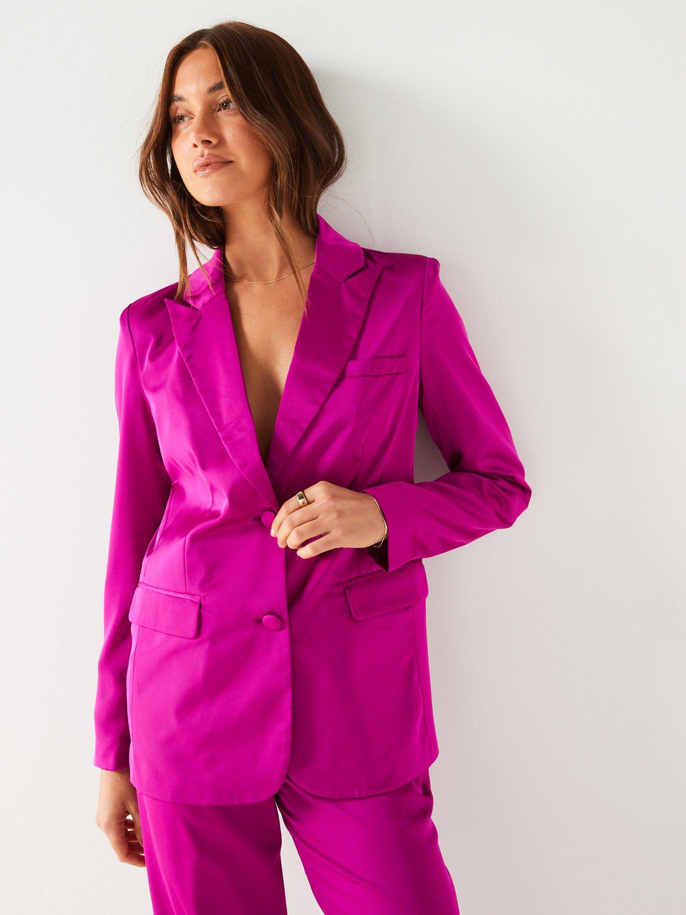 Satin blazer-Duchess satin-Lateral pockets blazer-Pink blazer-Above online the knees-Atypical cut-Elegant blazer-Luxury wear