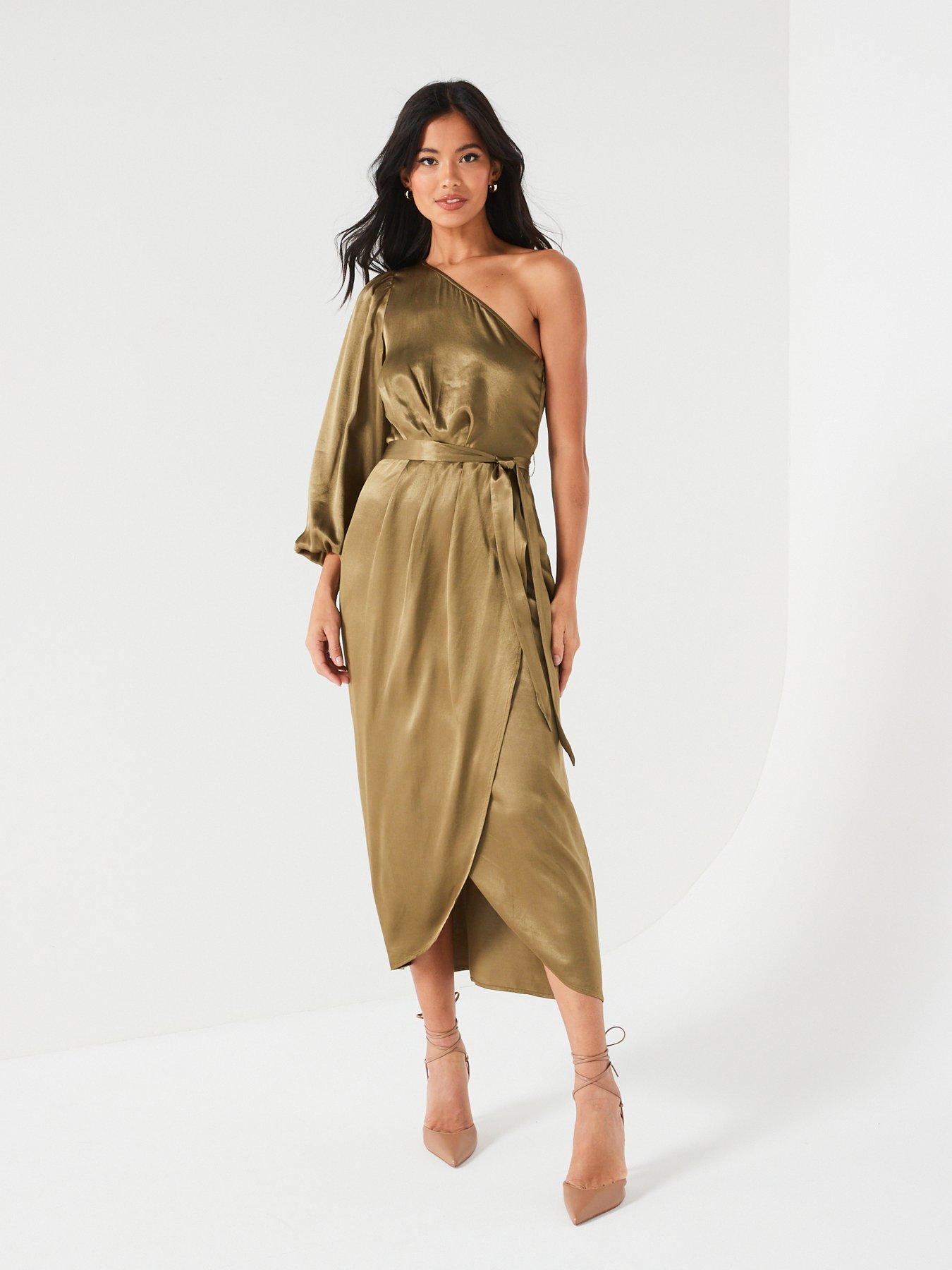 One shoulder 2024 belted midi dress