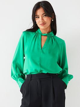 vila elma twist collar long sleeve top - green