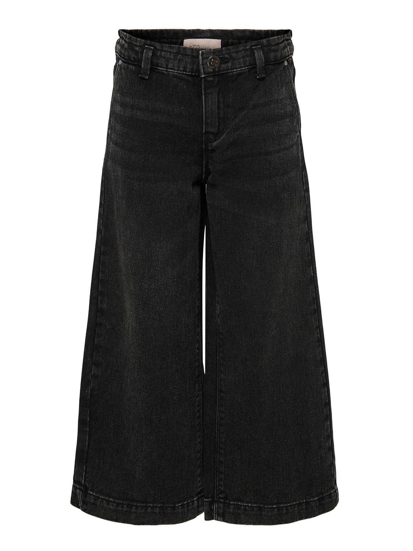 Only Kids Girls Comet Wide Leg Jeans - Washed Black | very.co.uk