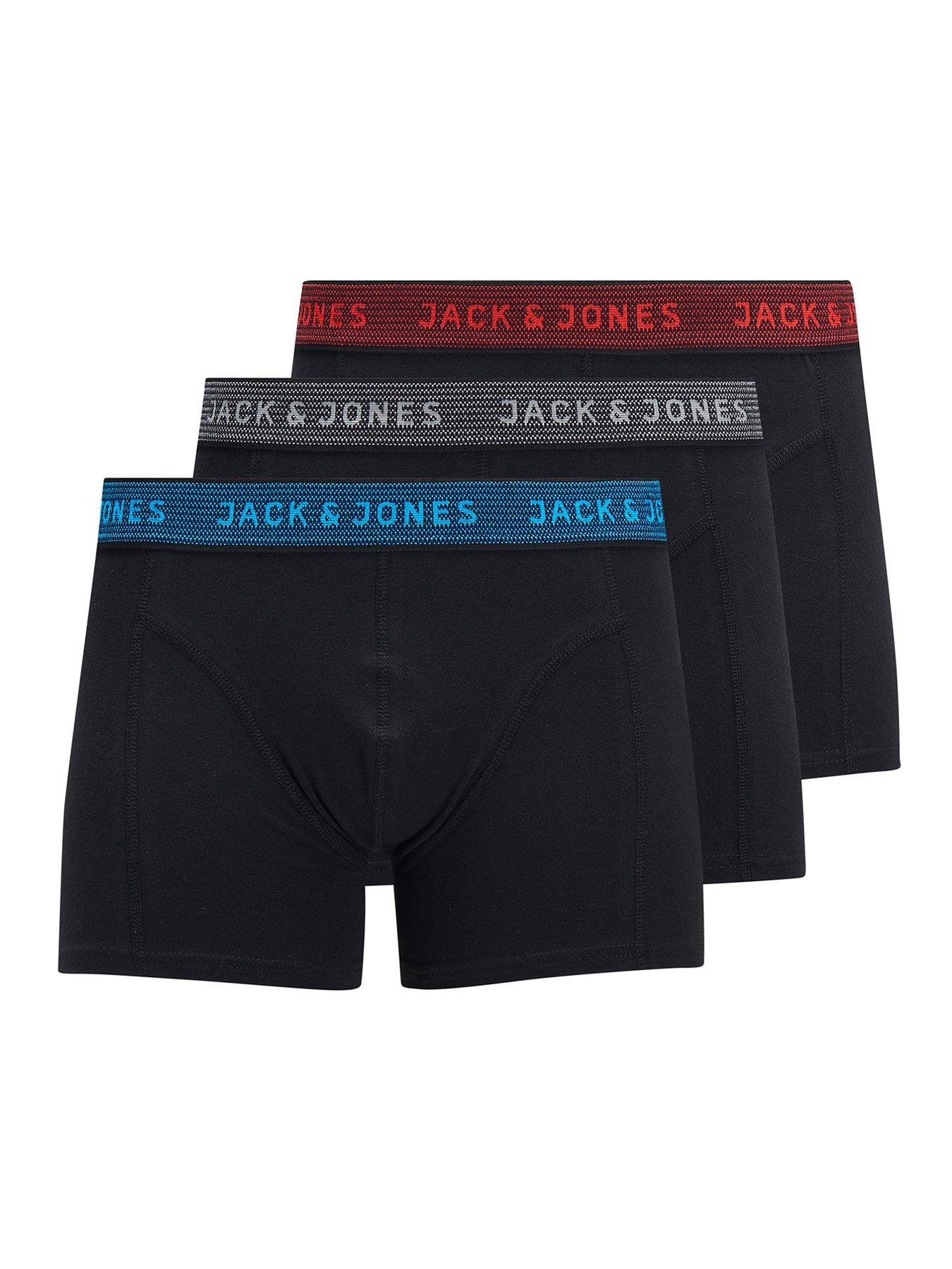 Jack & Jones Junior Boys 3 Pack Waistband Trunks - Asphalt Hawaiian Ocean  &  Fiery Red