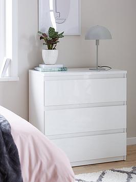 Product photograph of Very Home Layton Gloss 3 Drawer Chest - White - Fsc Reg Certified from very.co.uk