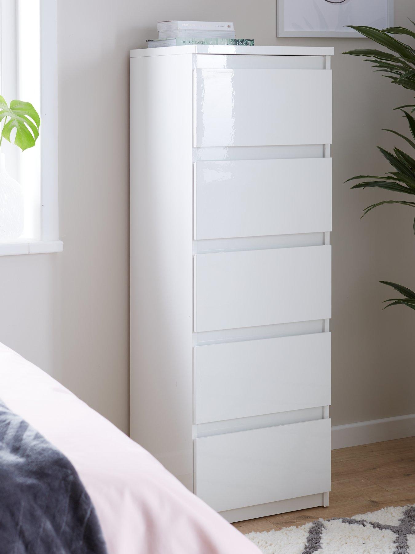 undefined Layton Gloss 5 Drawer Narrow Chest - White - FSC® Certified