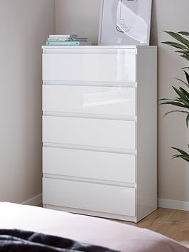 Product photograph of Very Home Layton Gloss 5 Drawer Chest - White - Fsc Reg Certified from very.co.uk