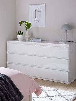 Product photograph of Very Home Layton Gloss 6 Drawer Chest - White - Fsc Reg Certified from very.co.uk