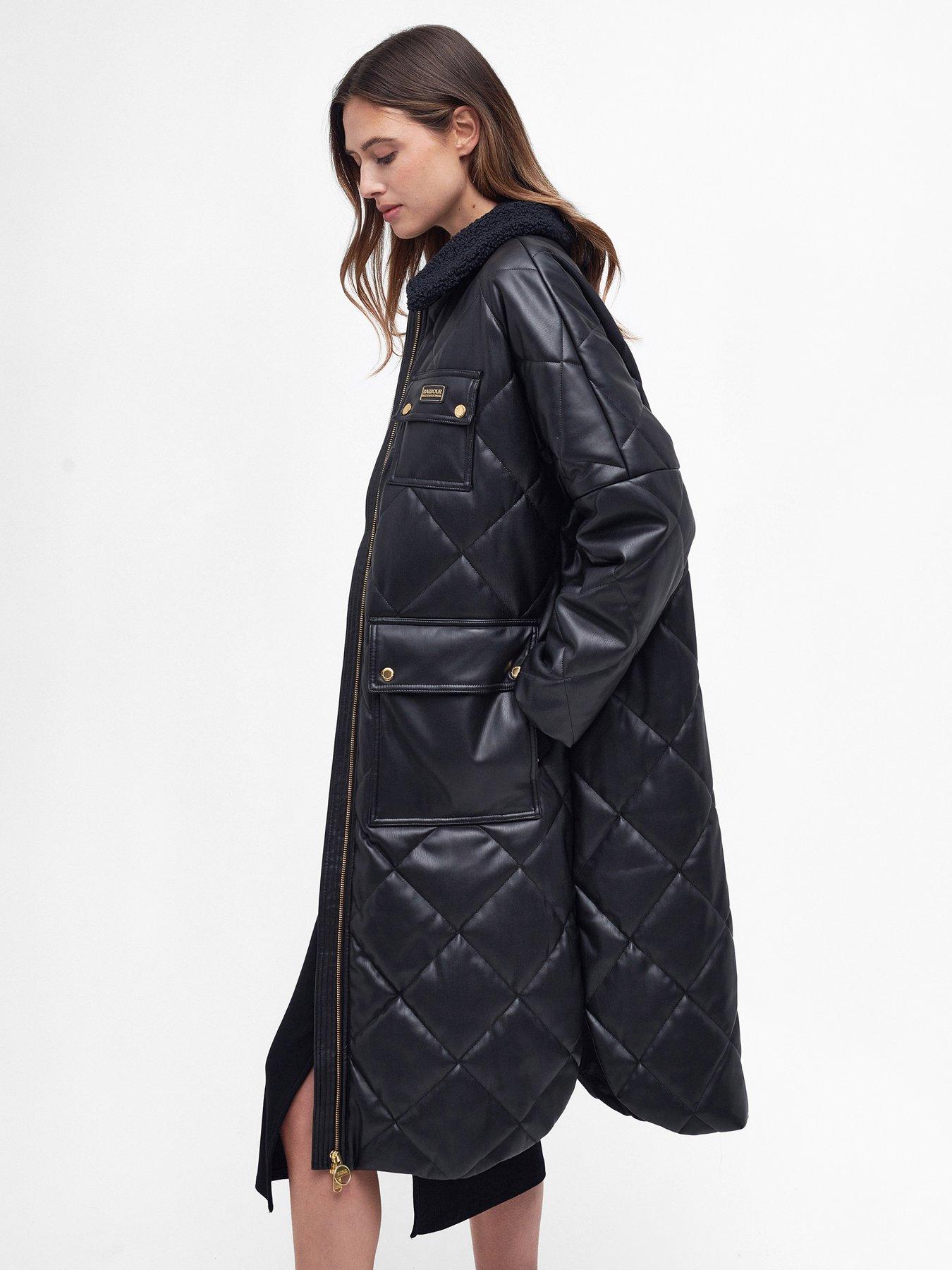 Image 1 of 6 of Barbour International Neutron Diamond Quilted Collared Coat - Black