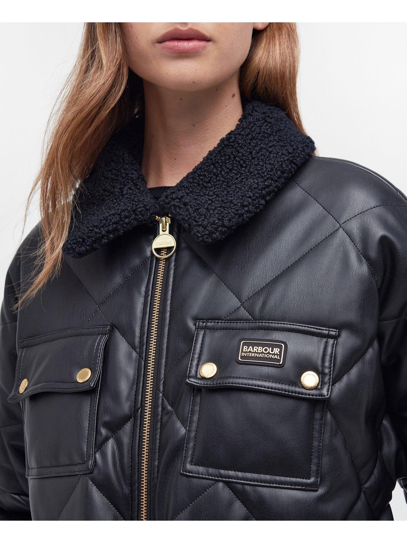 Image 4 of 6 of Barbour International Neutron Diamond Quilted Collared Coat - Black