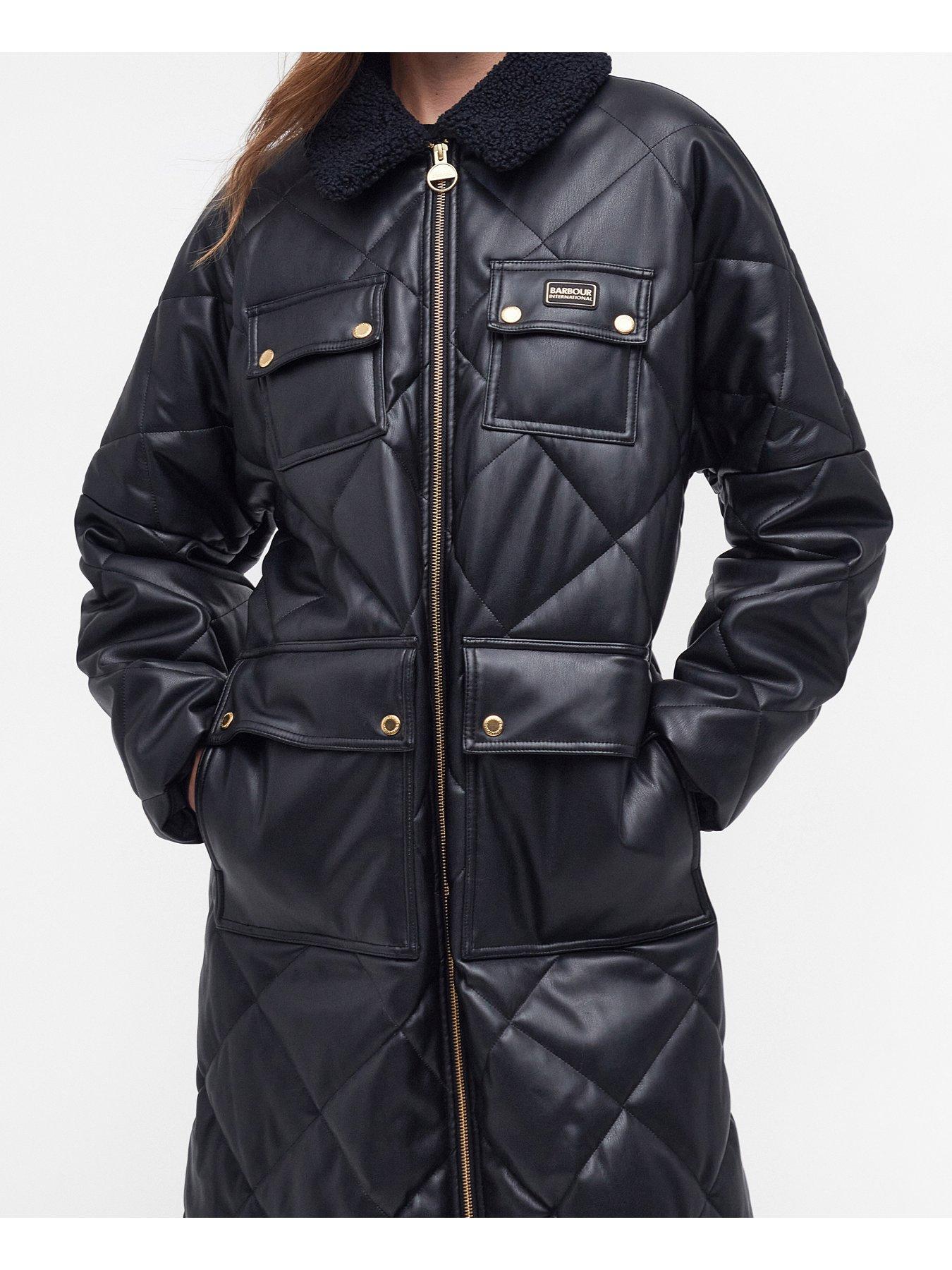 Image 5 of 6 of Barbour International Neutron Diamond Quilted Collared Coat - Black