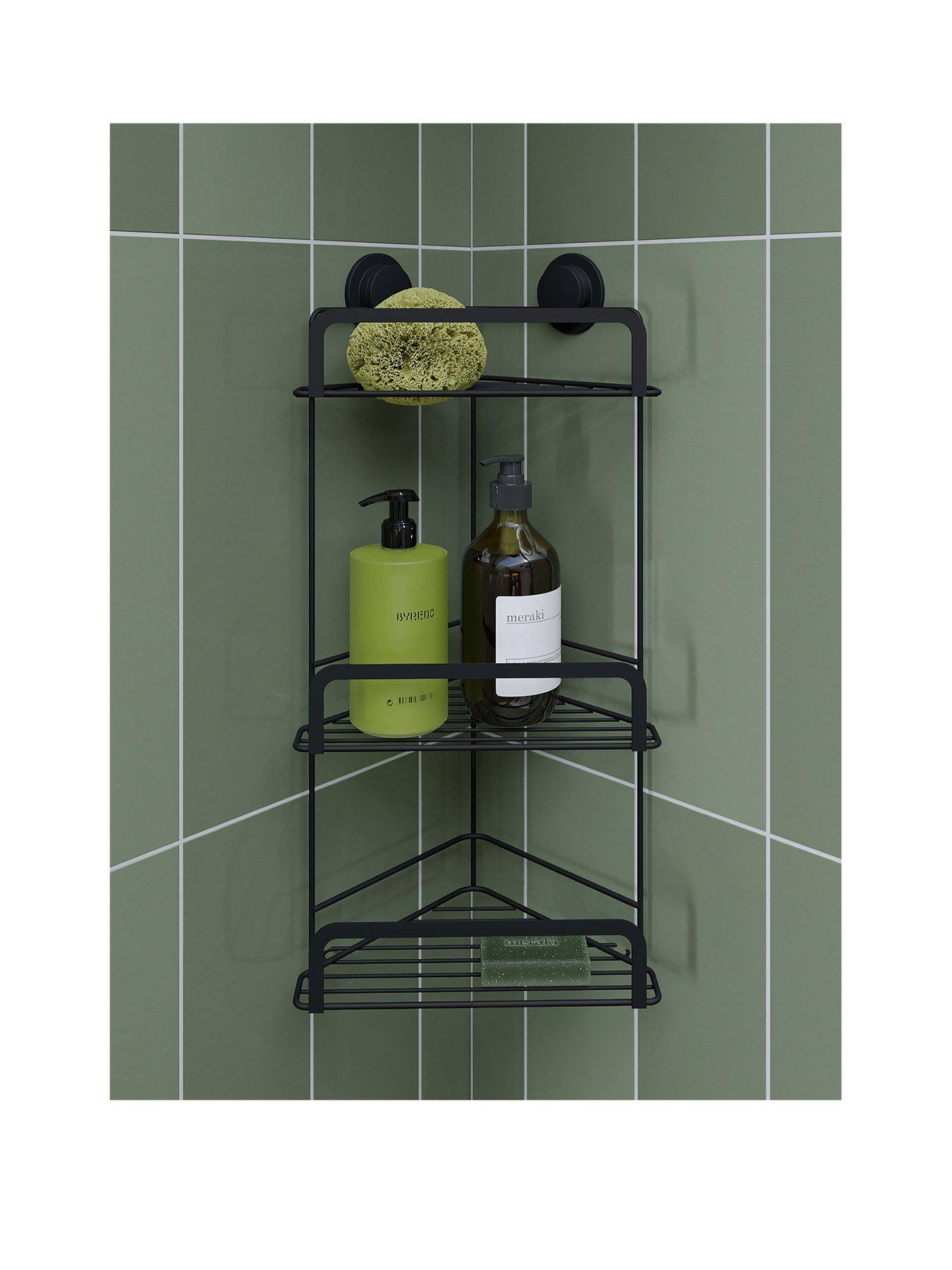 Product photograph of Croydex Stick Lsquo N Rsquo Lock 3-tier Bathroom Corner Basket from very.co.uk