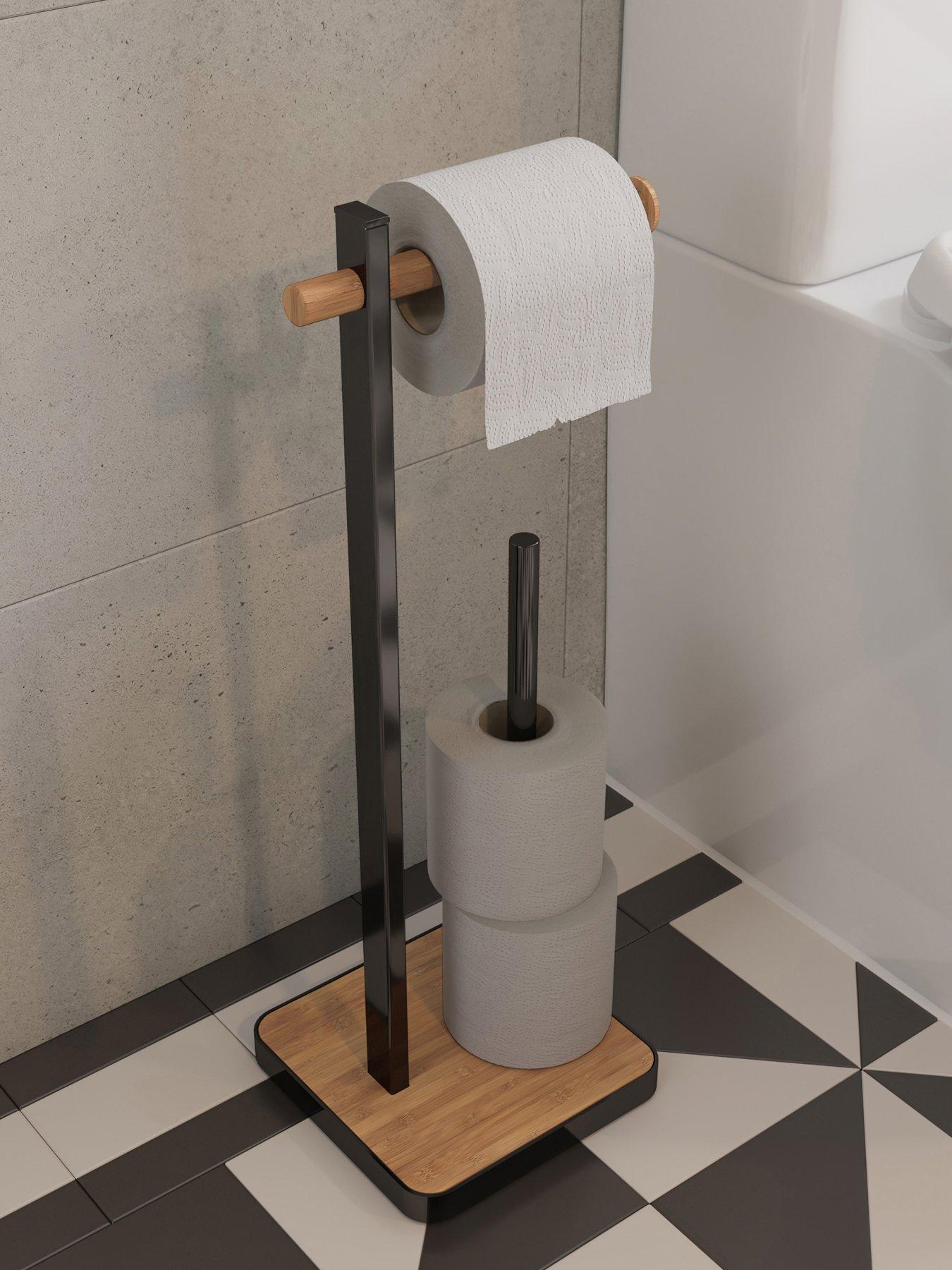 undefined Black/Bamboo Freestanding Toilet Paper Holder