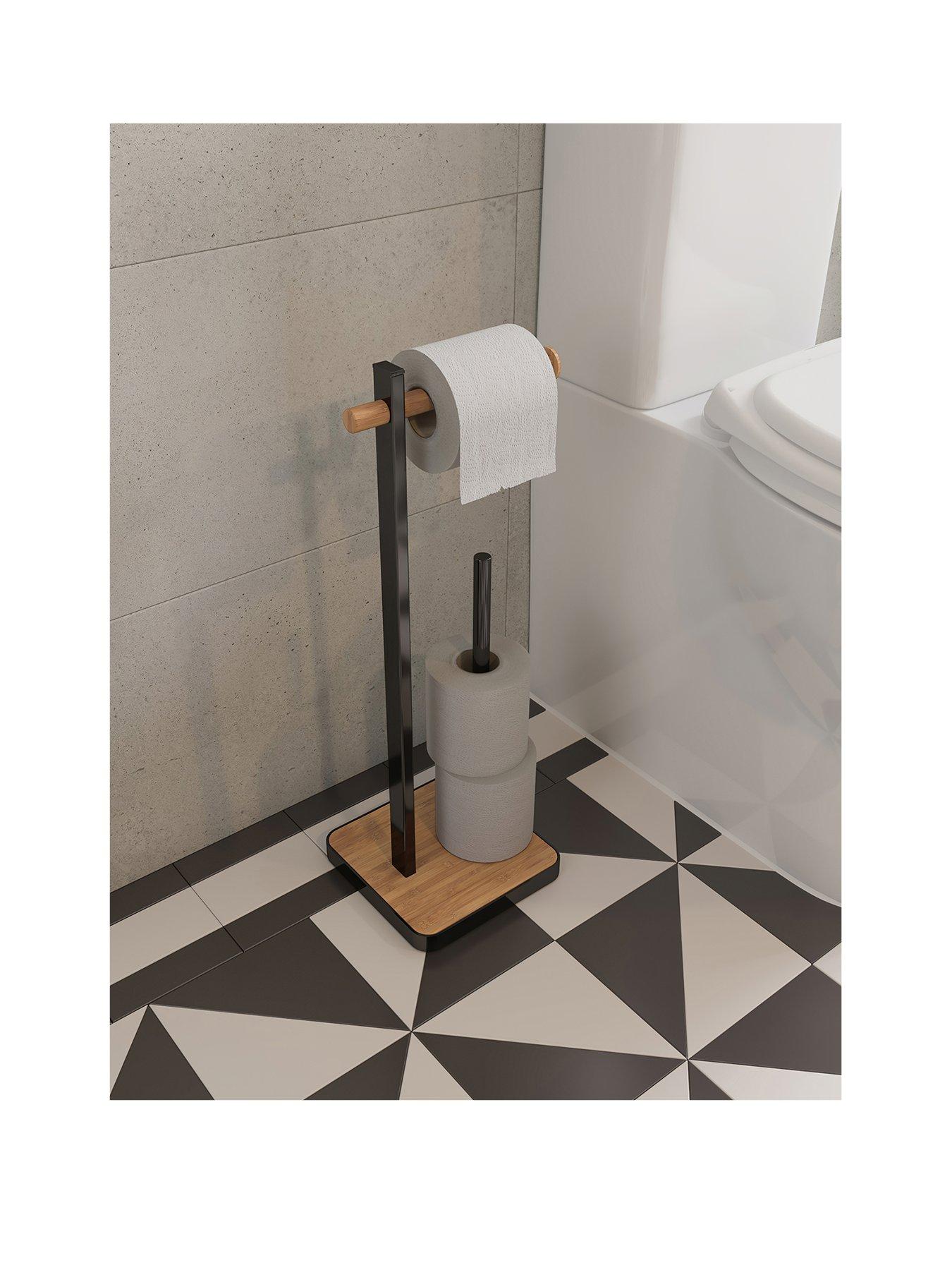 Image 1 of 7 of Croydex Black/Bamboo Freestanding Toilet Paper Holder