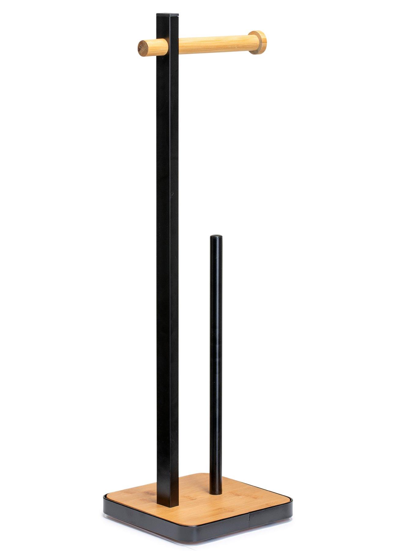 Image 2 of 7 of Croydex Black/Bamboo Freestanding Toilet Paper Holder