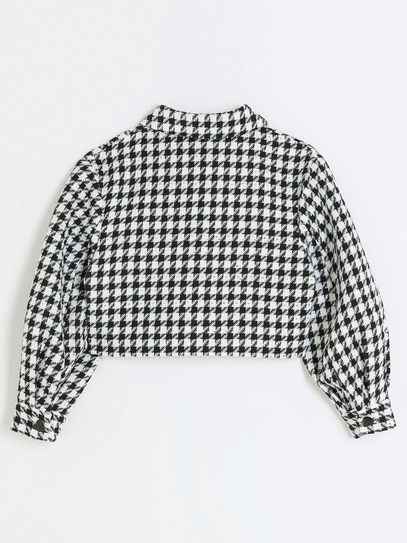 Girls Boucle Check Crop Jacket White