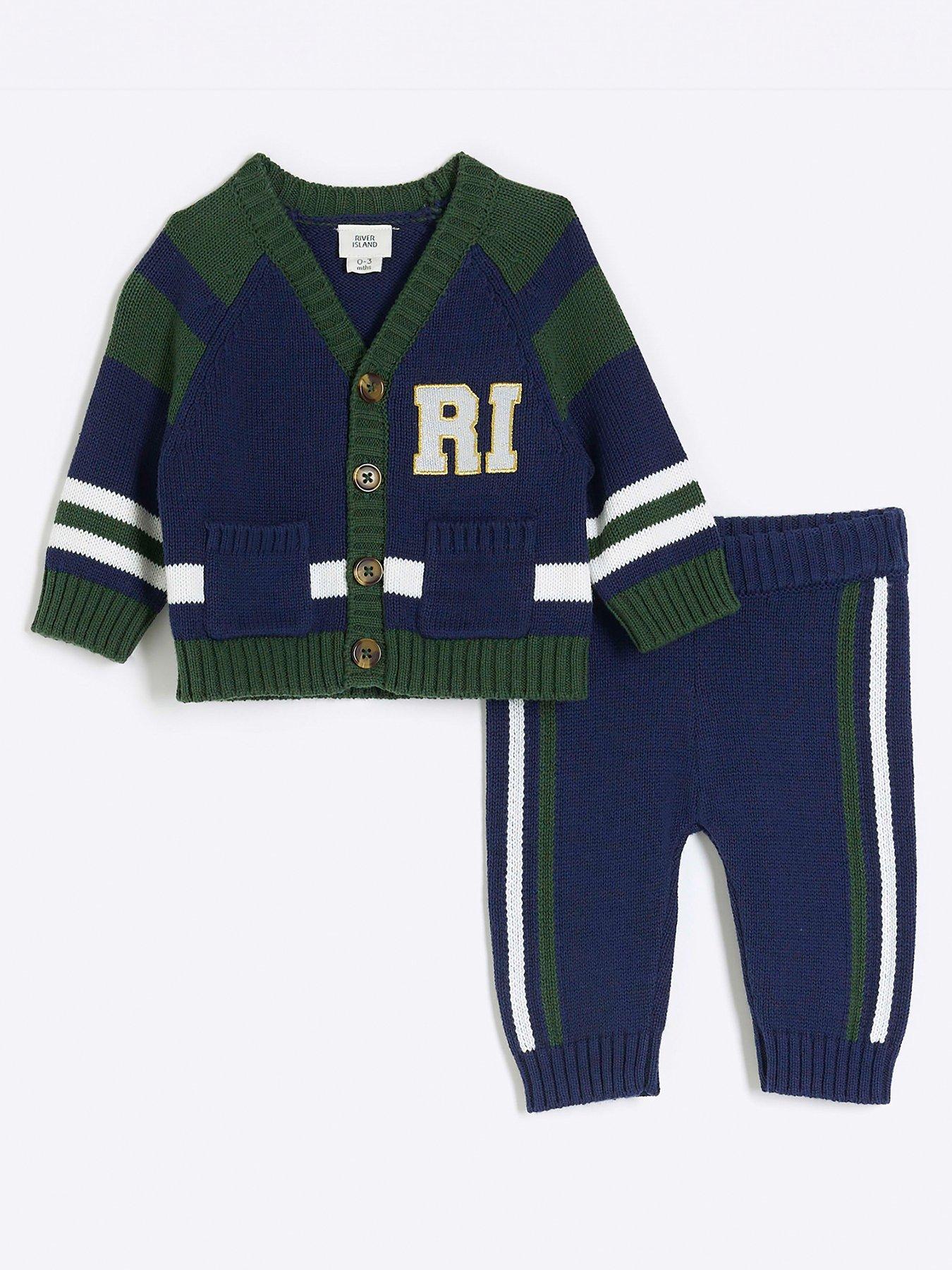 River Island Baby Baby Boys Varsity Cardi And Jogger Set Navy very.co.uk
