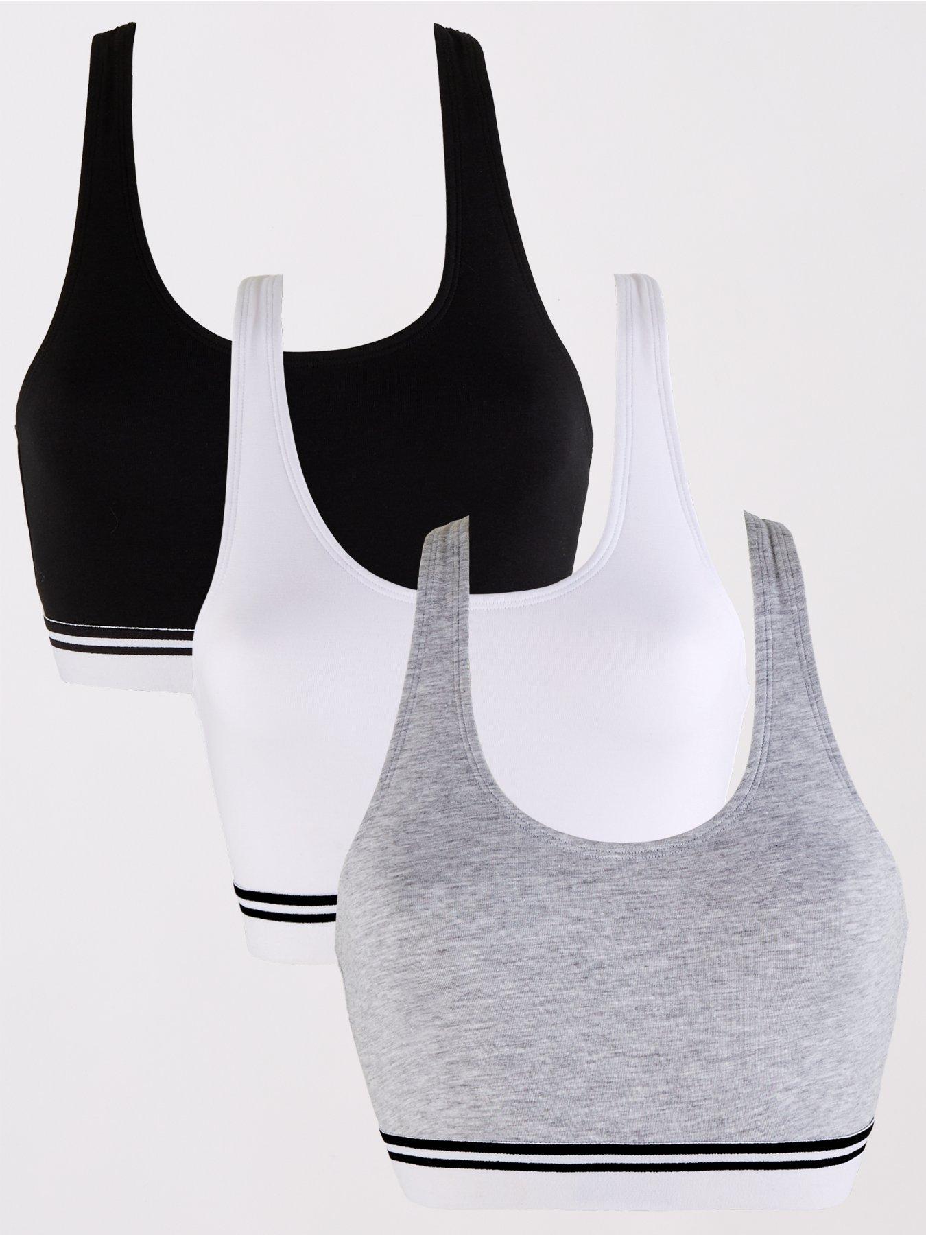 PUMA Women Sports Bra, 3-Pack (Black/White/Grey, Medium) 