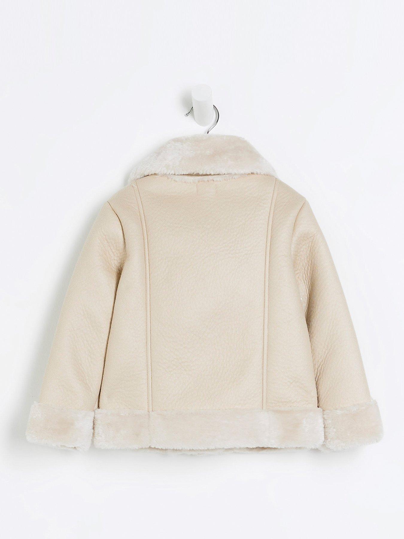 Cream boucle faux fur cheap aviator jacket