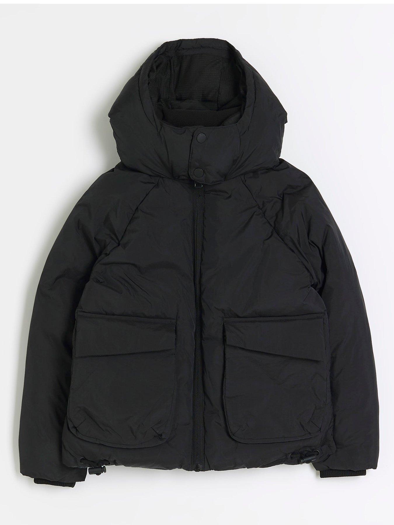 River Island Boys Hooded Puffer Jacket - Black | very.co.uk