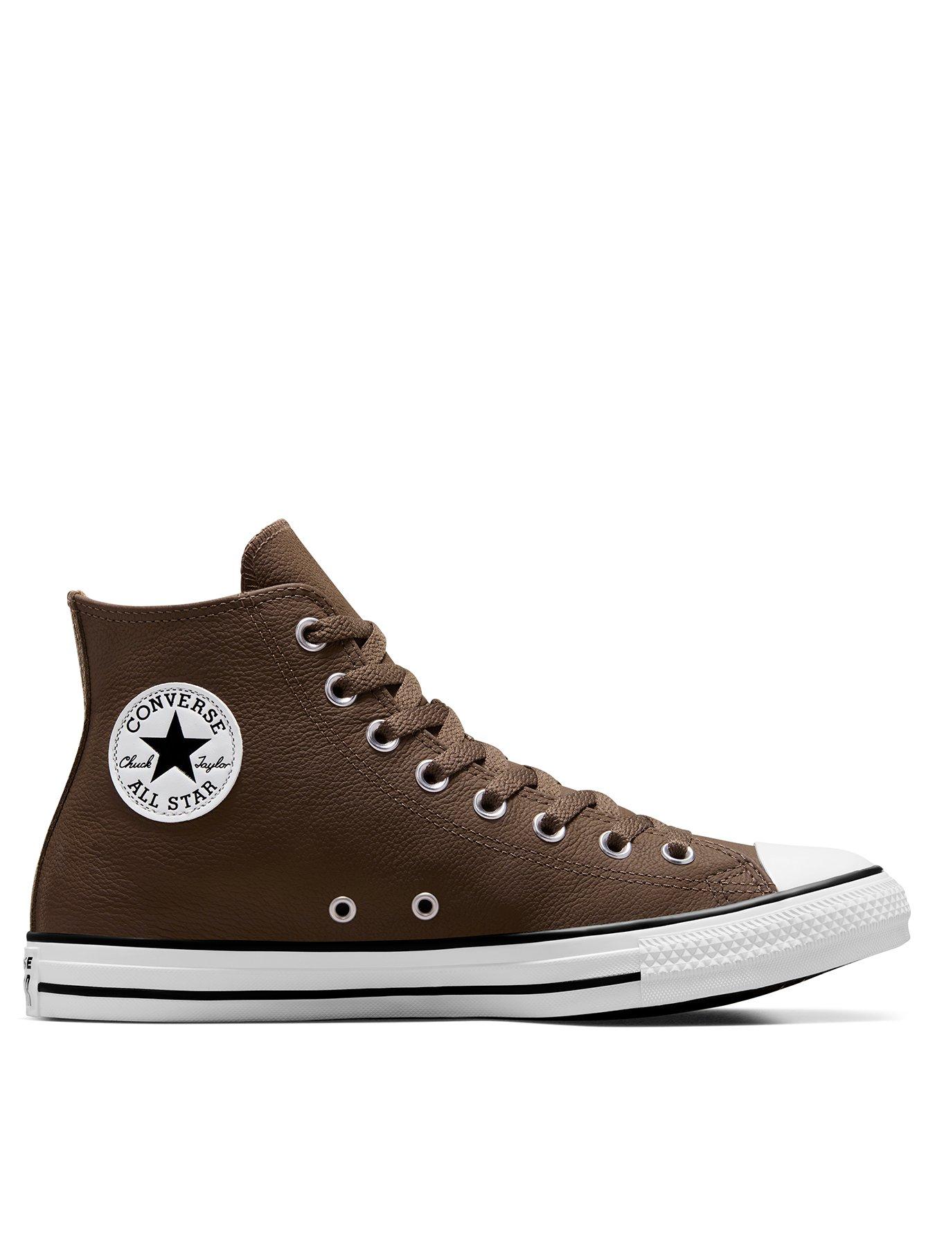 Brown leather converse high tops online