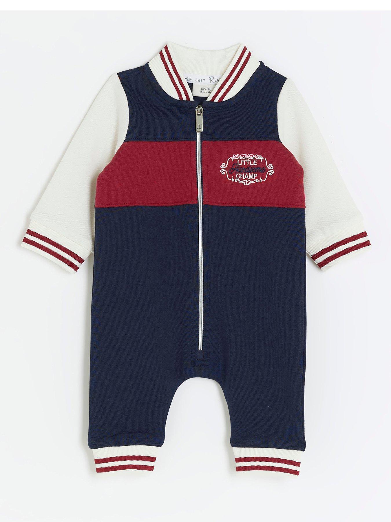 River Island Baby Baby Boys Colour Block All In One Navy very.co.uk