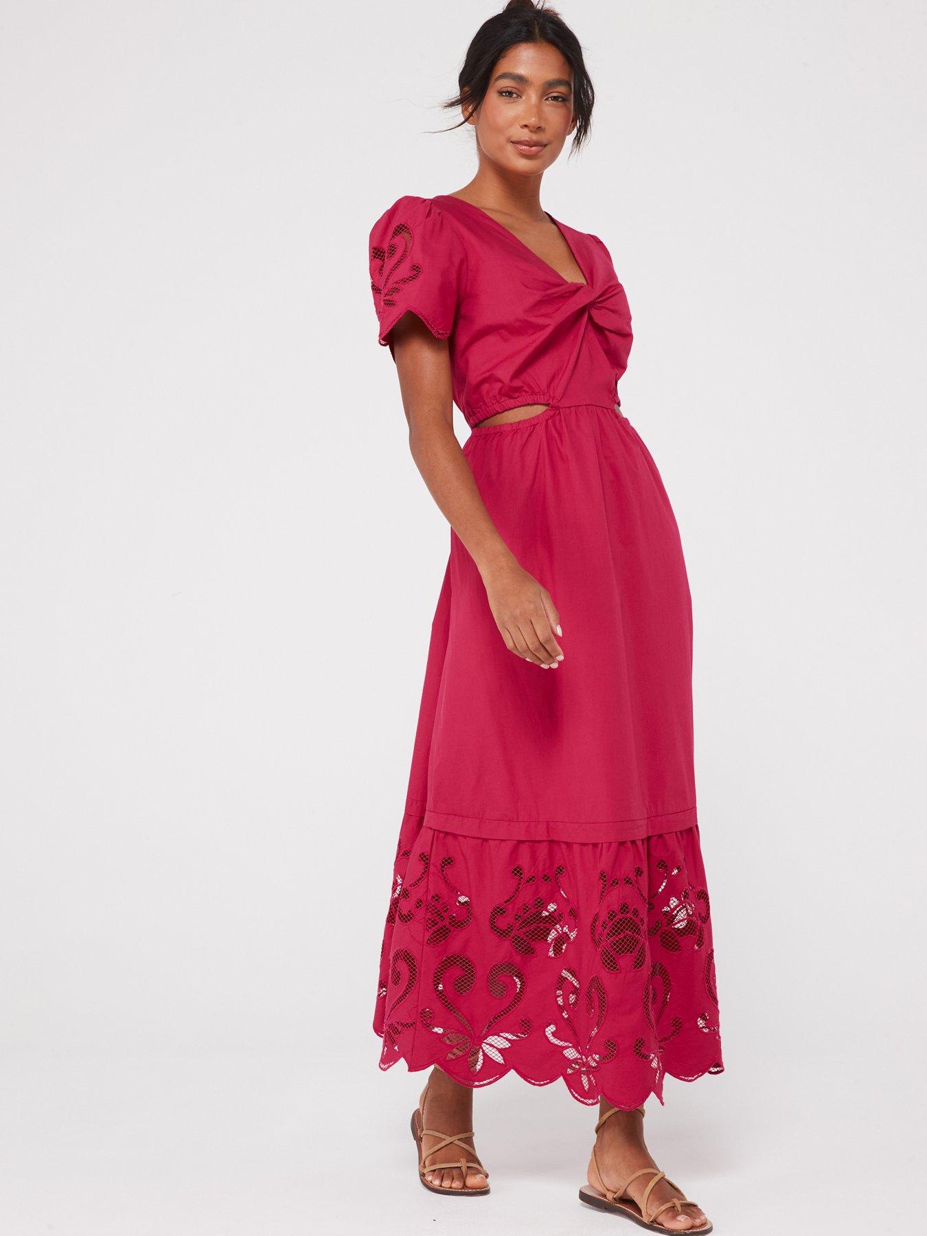 V by Very Cotton Broderie Midaxi Dress Pink Very