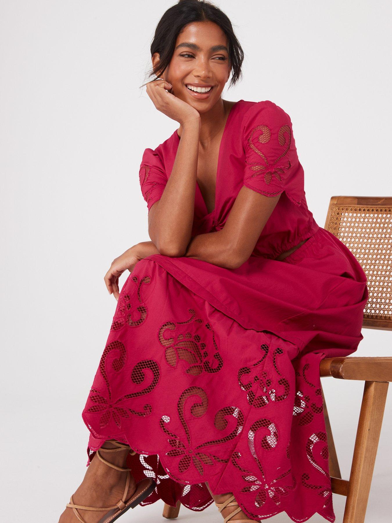open lace back dress Embroidered Gauze Midi Dress
