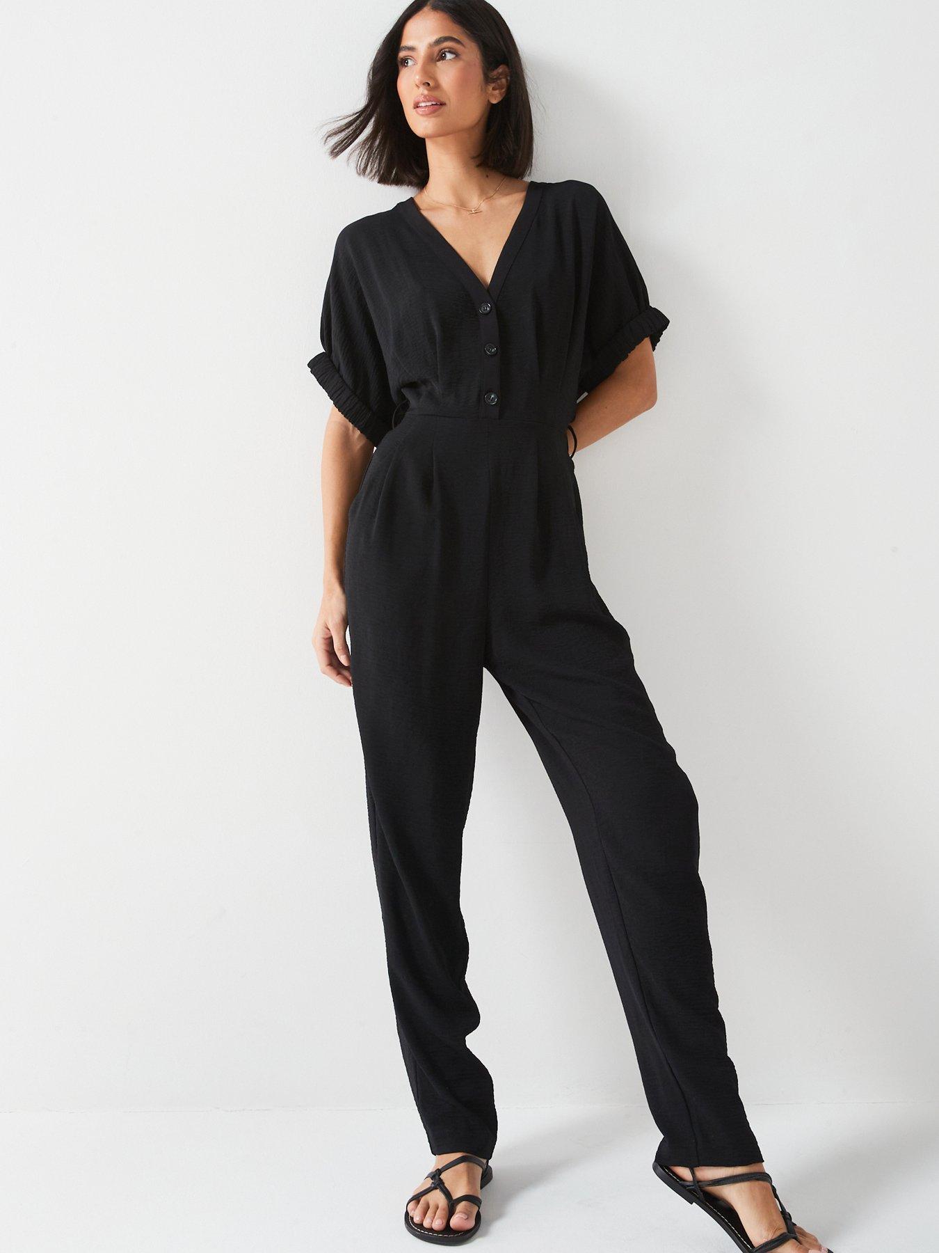 Dolman Button Thru Jumpsuit Black