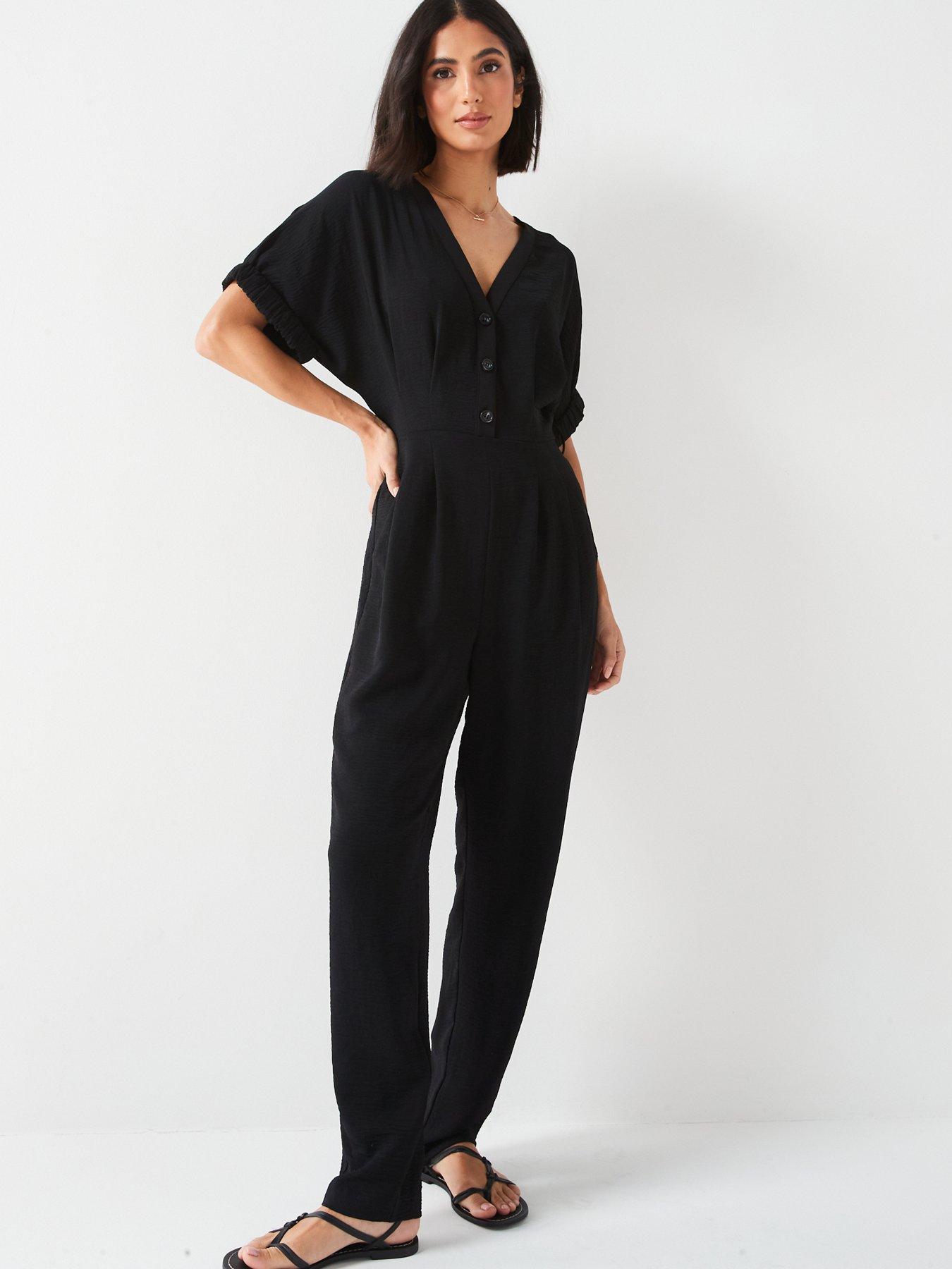 V by Very Dolman Button Thru Jumpsuit - Black | Very.co.uk