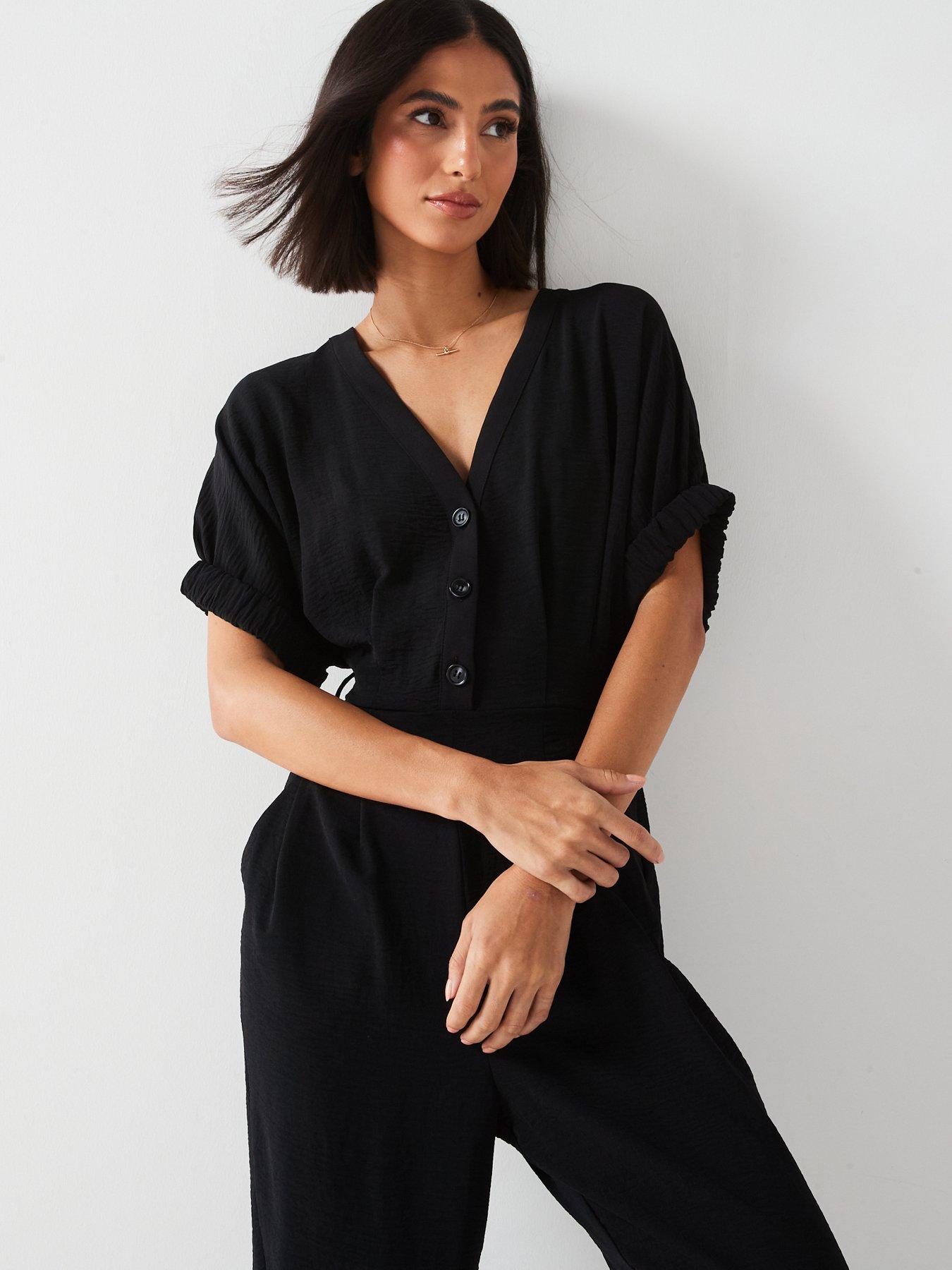 V by Very Dolman Button Thru Jumpsuit - Black | Very.co.uk