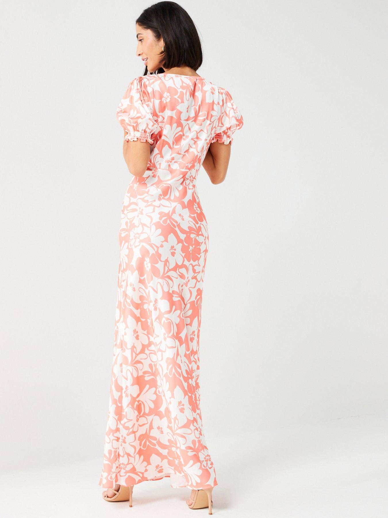 Image 2 of 5 of V by Very Short Sleeve V Neck Floral Print Column Midaxi Dress