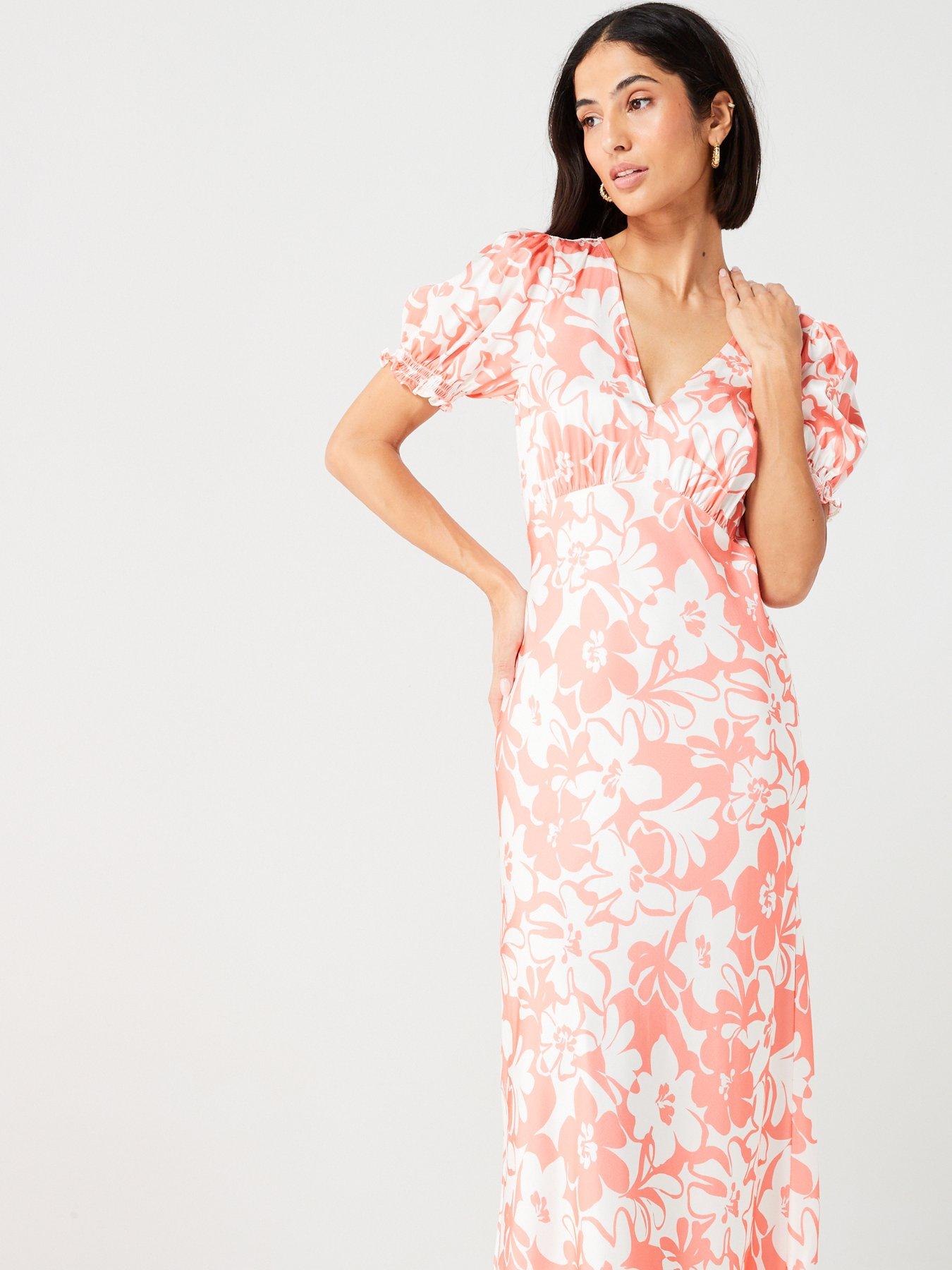 Image 3 of 5 of V by Very Short Sleeve V Neck Floral Print Column Midaxi Dress