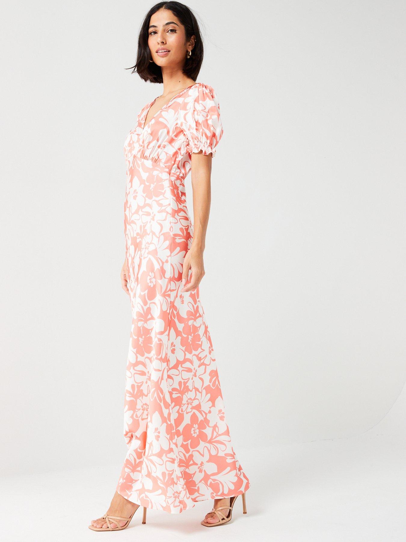 Image 5 of 5 of V by Very Short Sleeve V Neck Floral Print Column Midaxi Dress