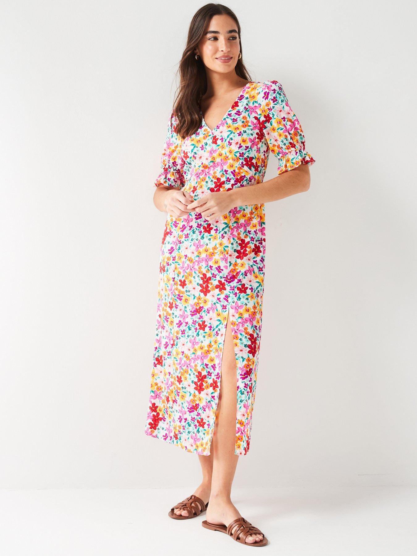 V by Very Floral Print Midi Dress Multi