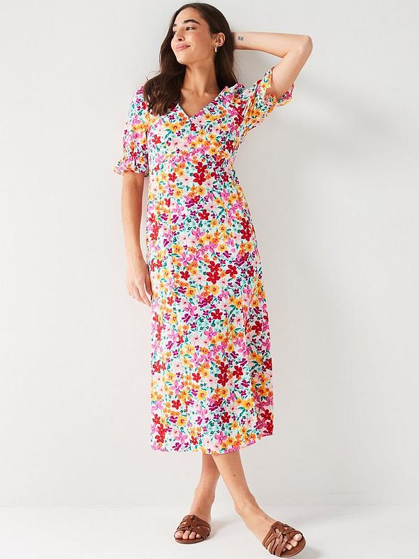 V by Very Floral Print Midi Dress - Multi | Very.co.uk