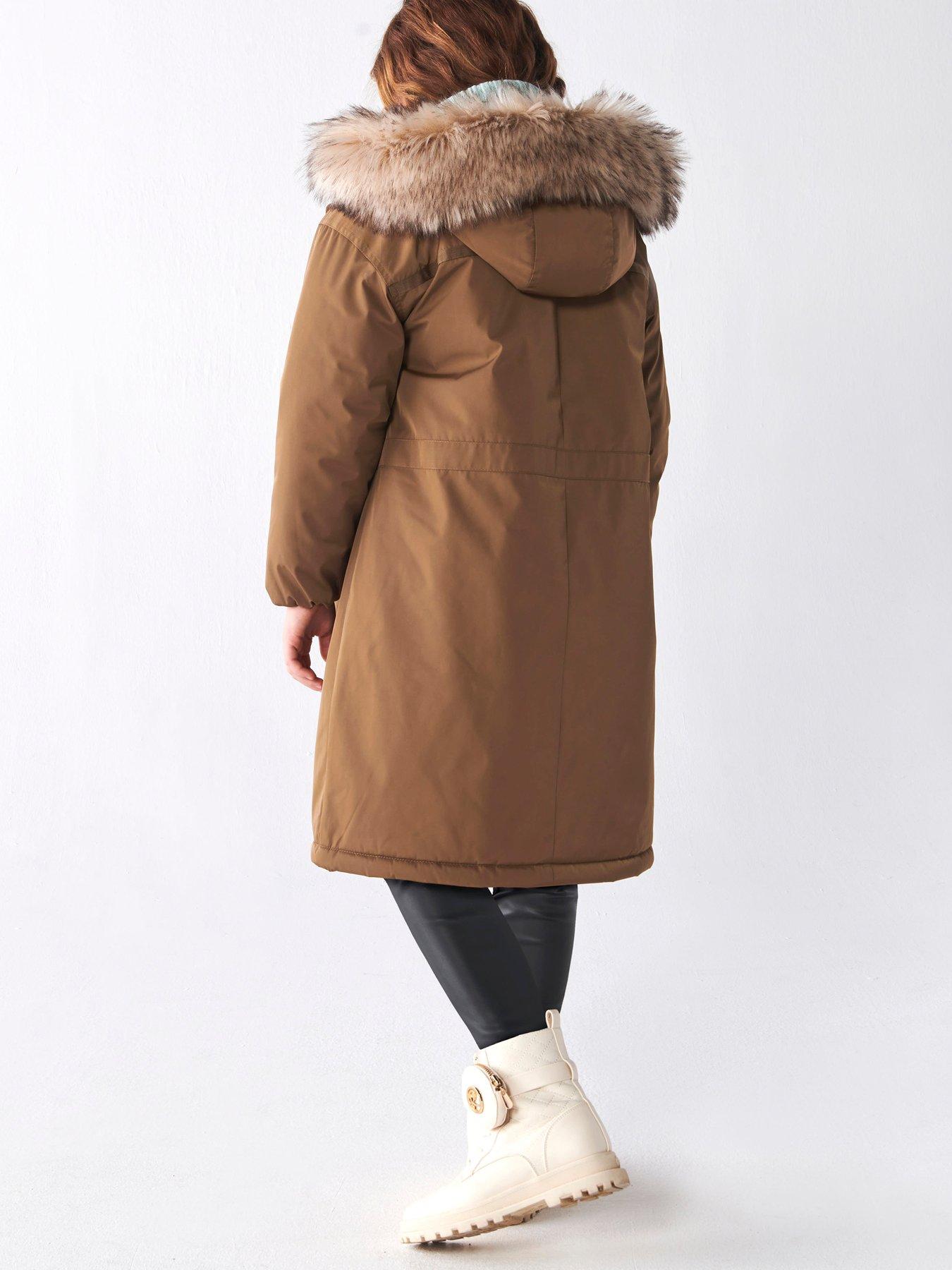 Girls Hooded Parka Coat Khaki