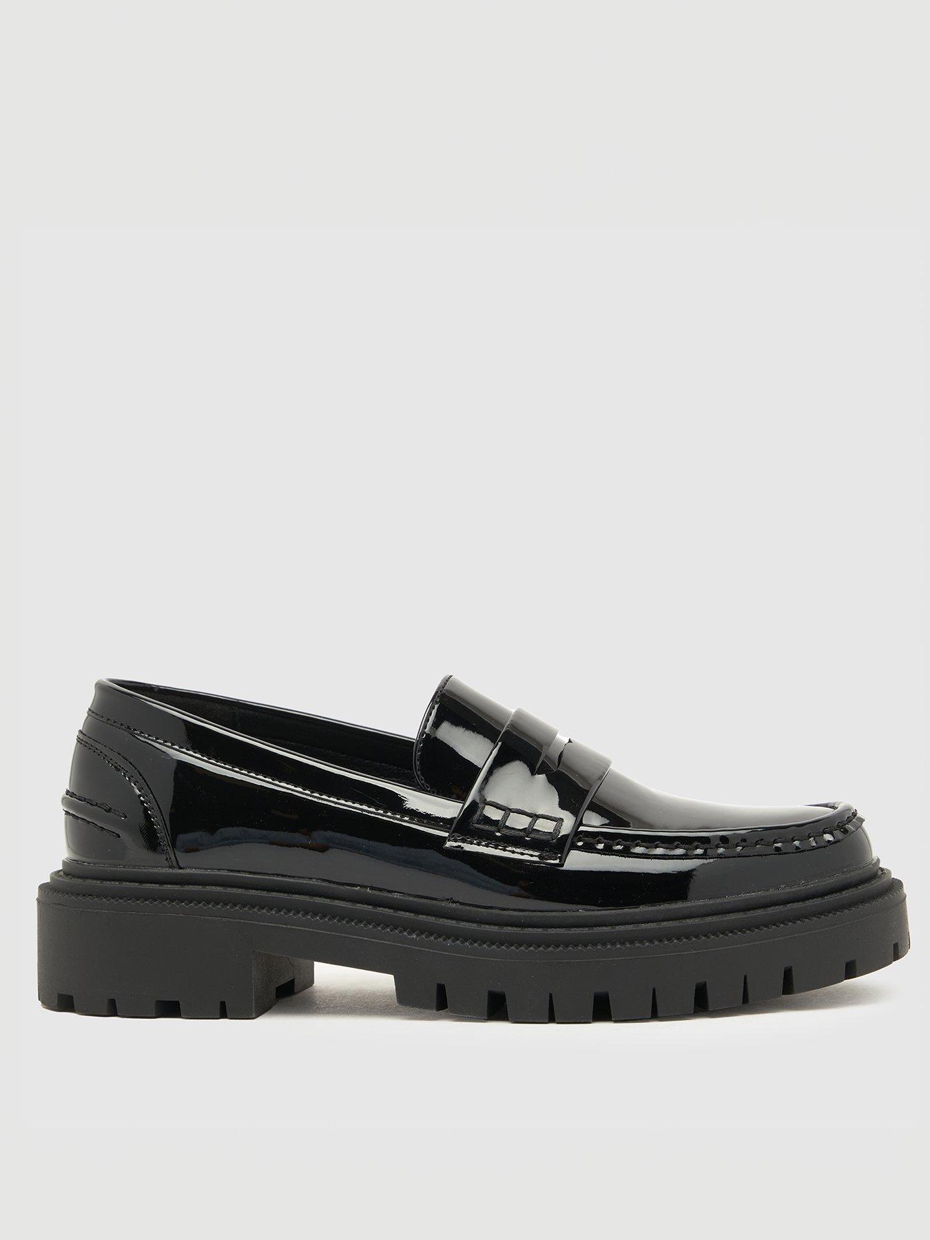 Schuh Wide Fit Leanna Croc Pu Chunky Loafer - Black