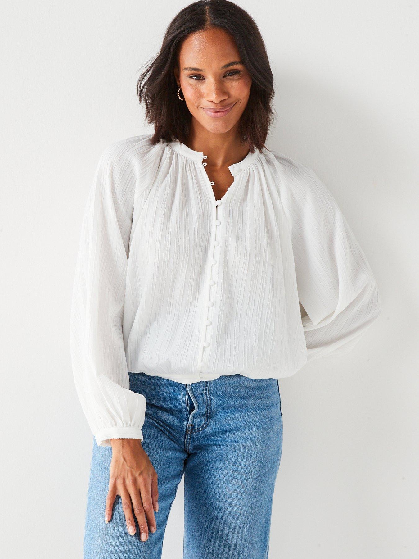 V by Very Blouson Sleeve Blouse White Very