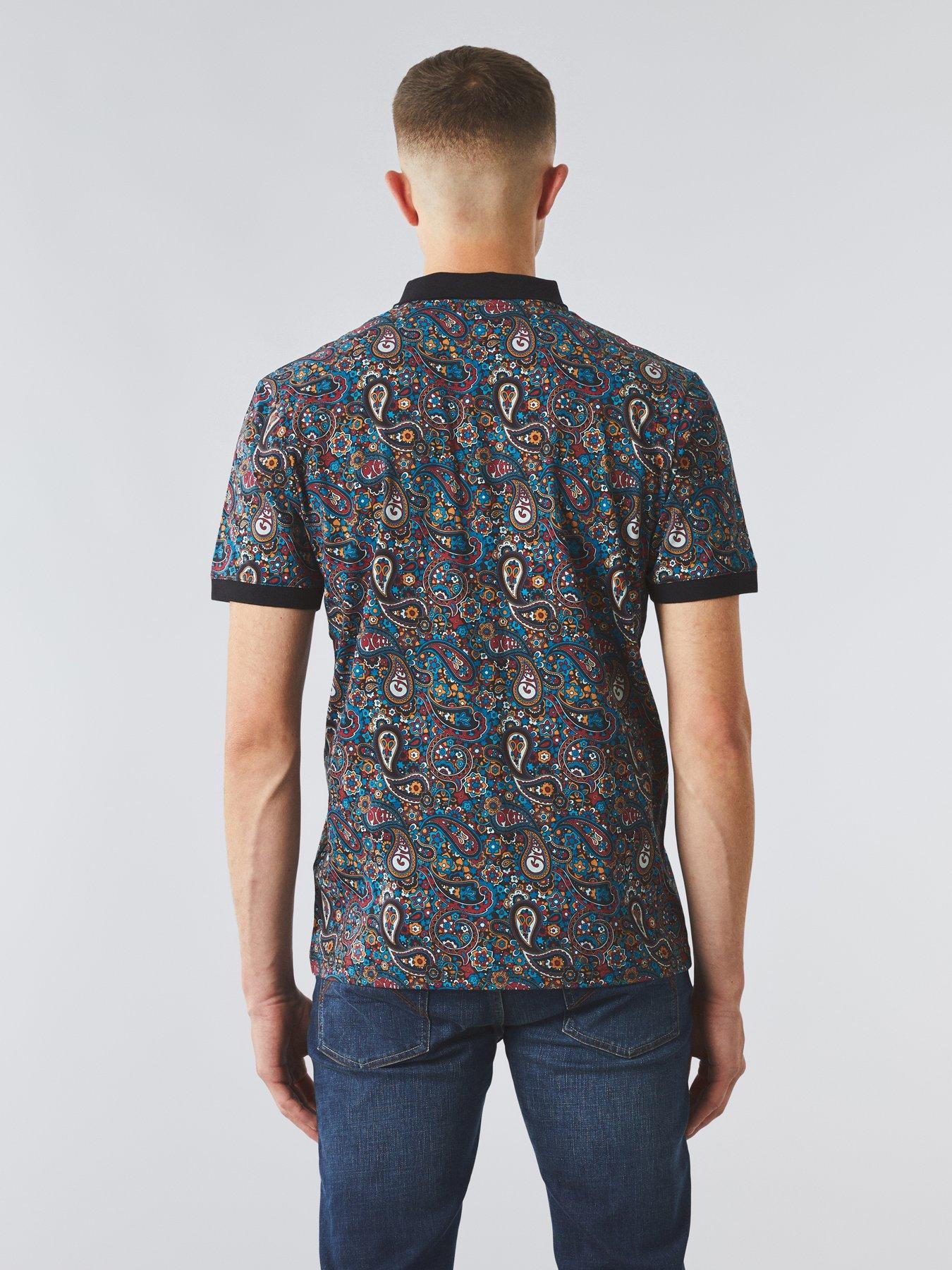 Pretty Green Wonderwall Paisley Polo Shirt - Black | Very.co.uk