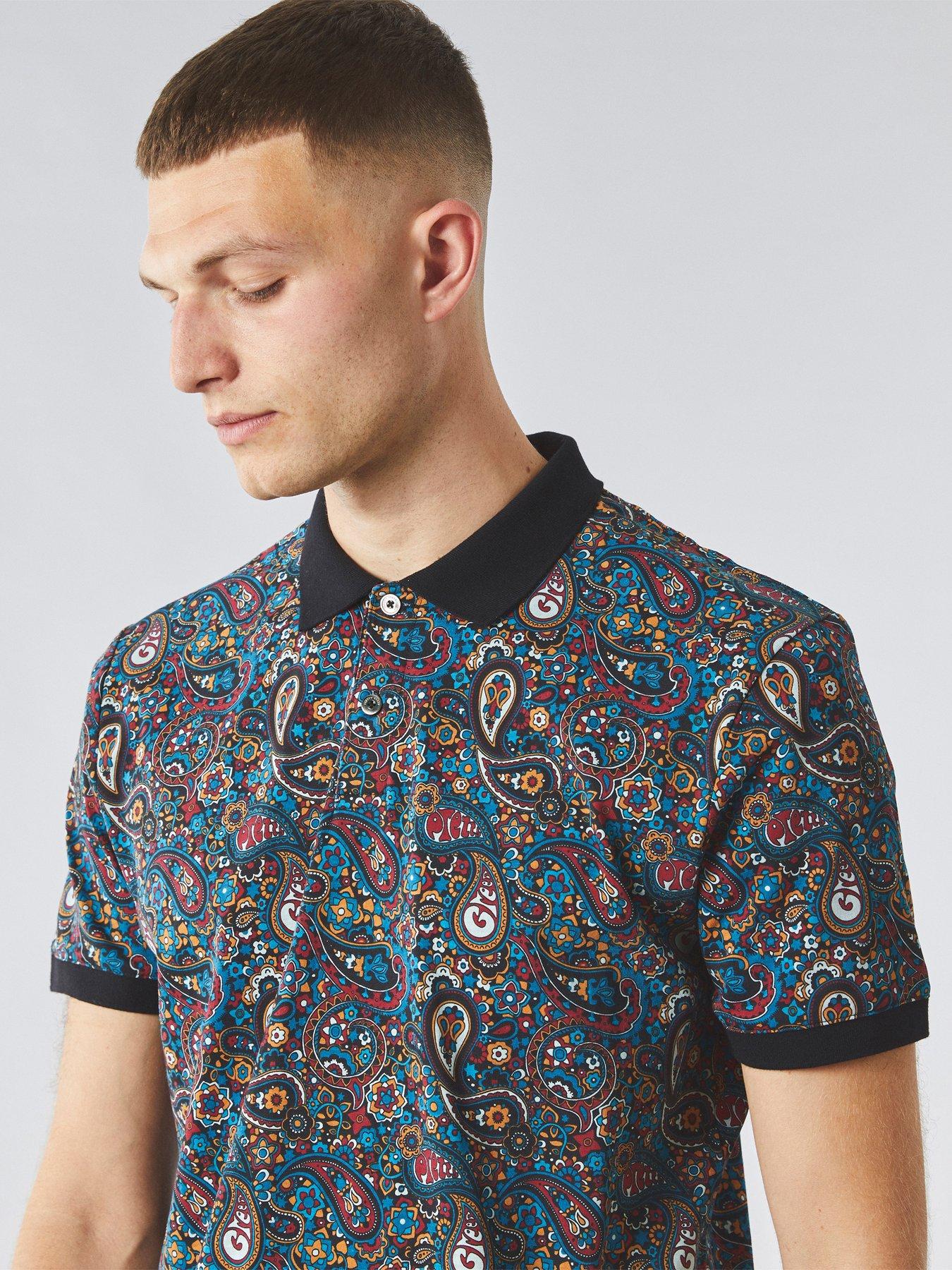 Pretty Green Wonderwall Paisley Polo Shirt Black Very