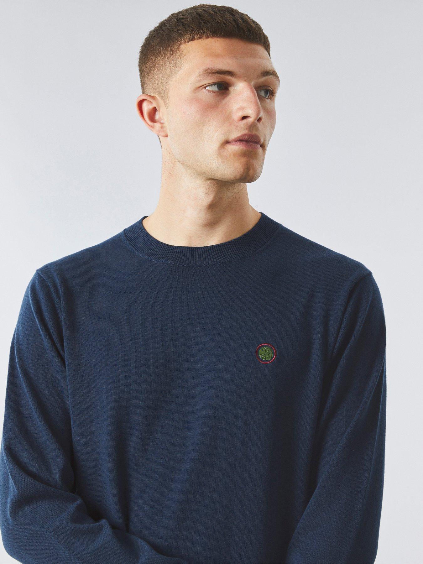 Pretty Green Cotton Tipped Crew Knit Jumper - Navy | Very.co.uk