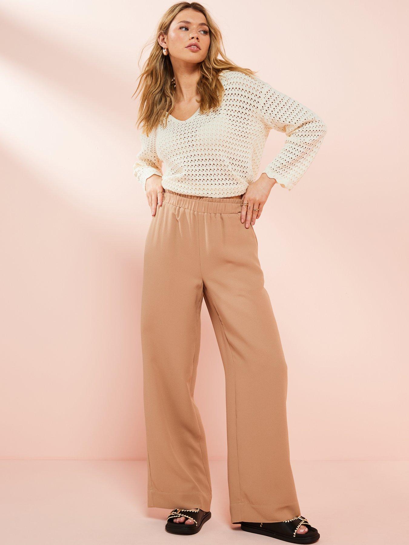 V by Very Texture Viscose Trousers Stone Very