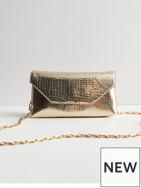 new-look-gold-faux-croc-chain-clutch-bag