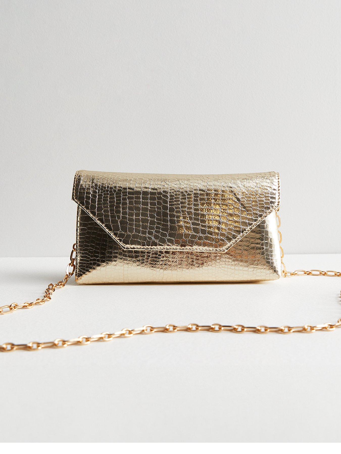 New Look Gold Faux Croc Chain Clutch Bag very