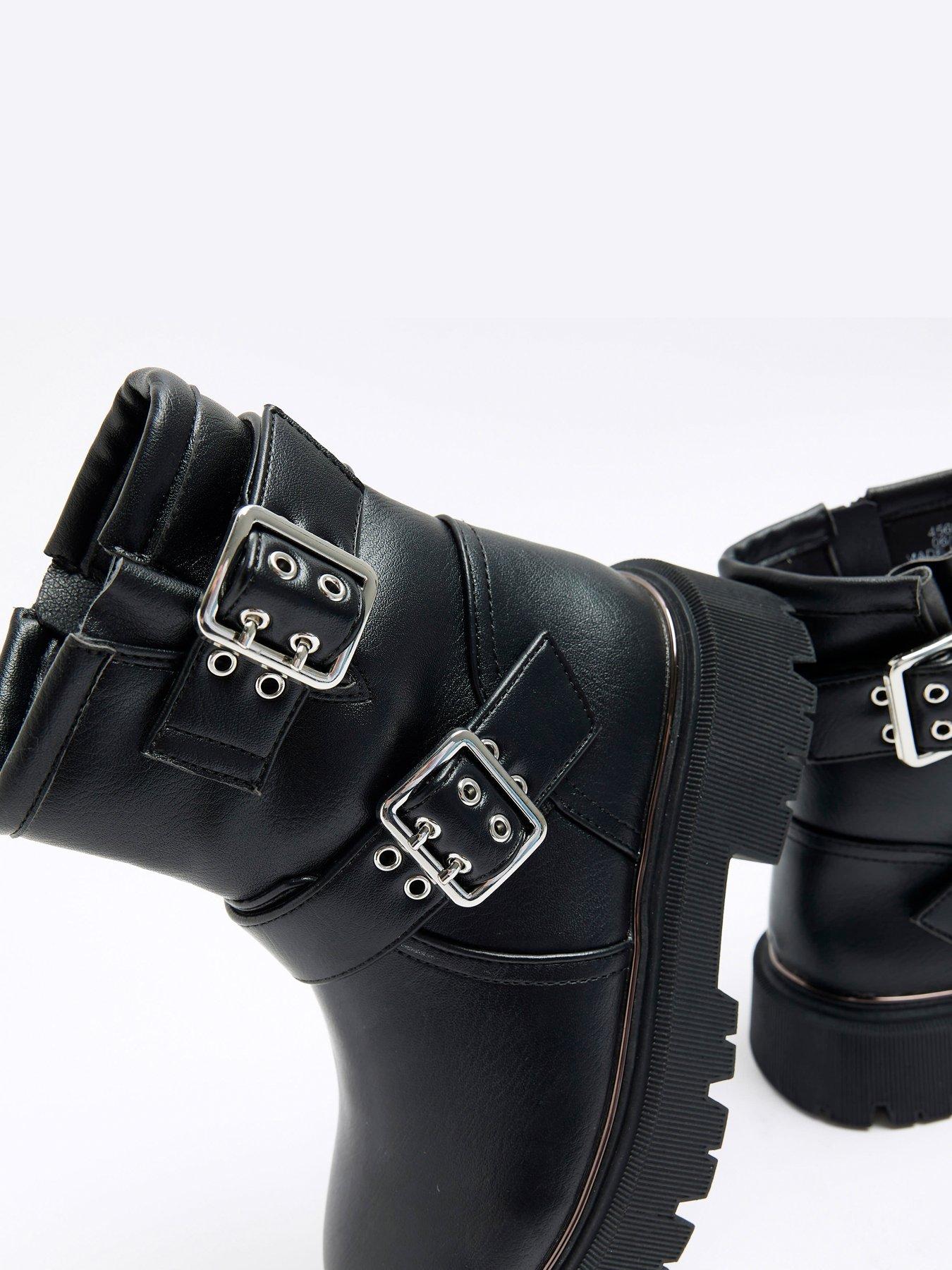 Ladies chunky biker boots hotsell