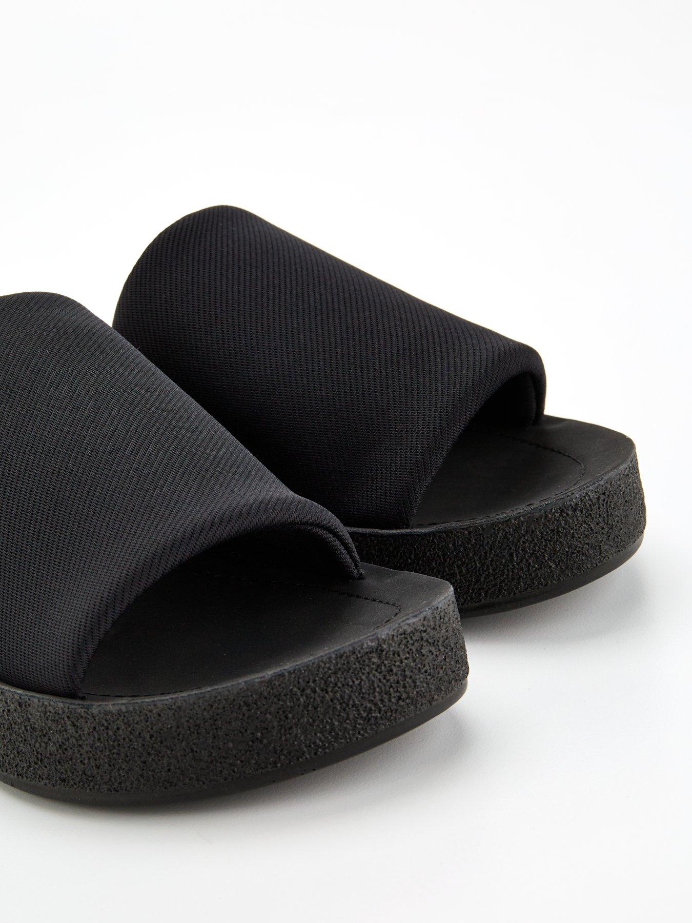 V by Very Comfort Wide Fit Slip On Comfort Wedge Sandal Black Very