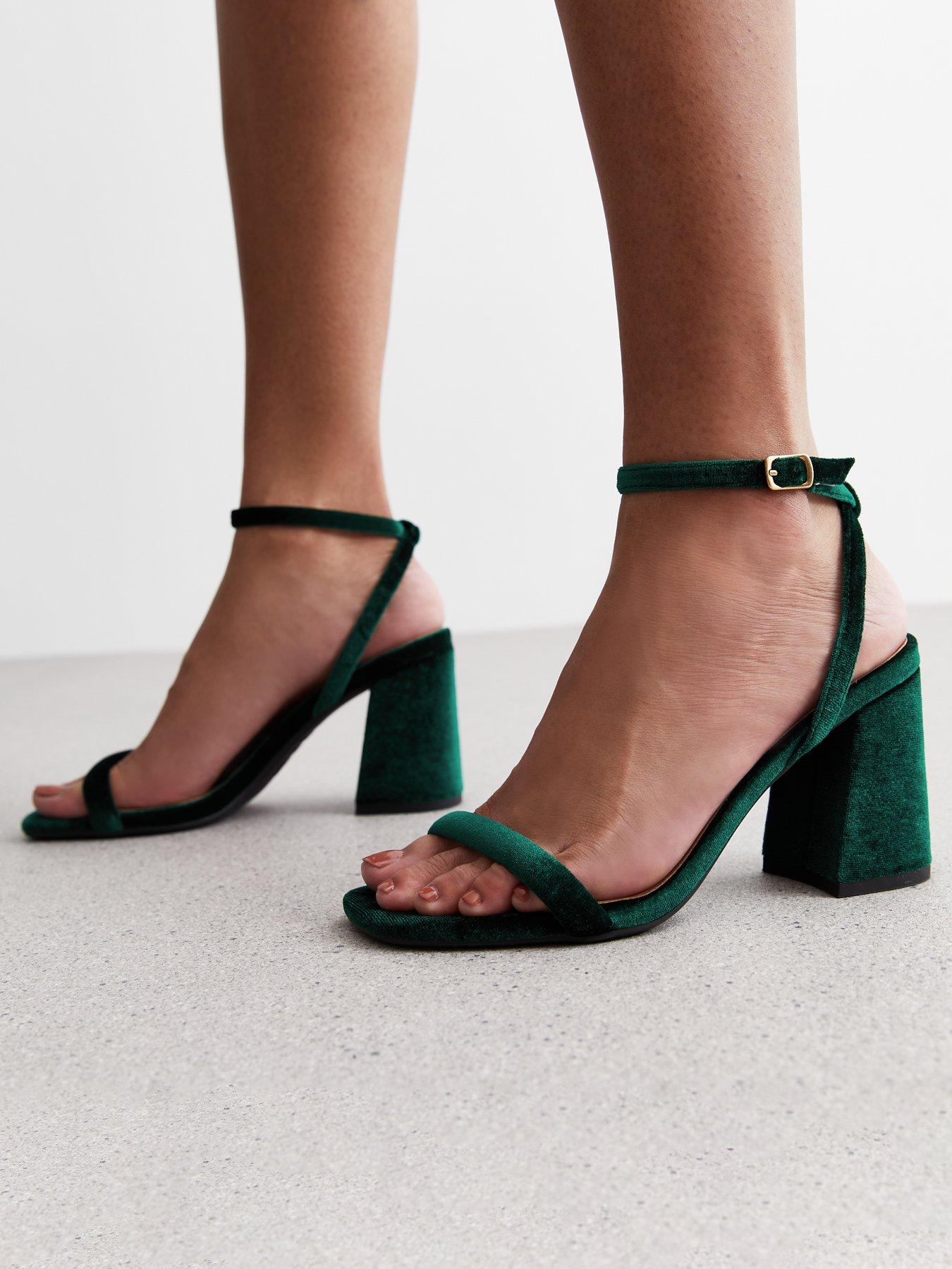 New Look Dark Green Velvet 2 Part Block Heel Sandals | Very.co.uk