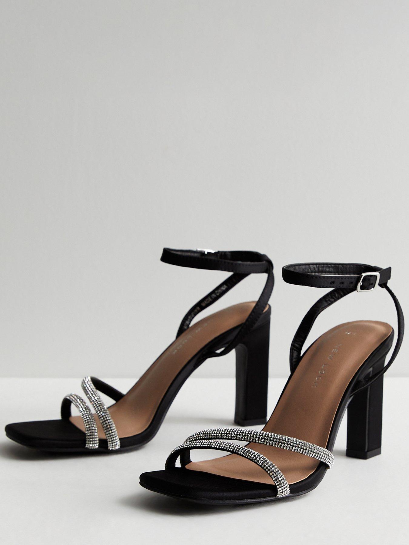 New Look Diamante Embellished Strappy Block Heel Sandals Black
