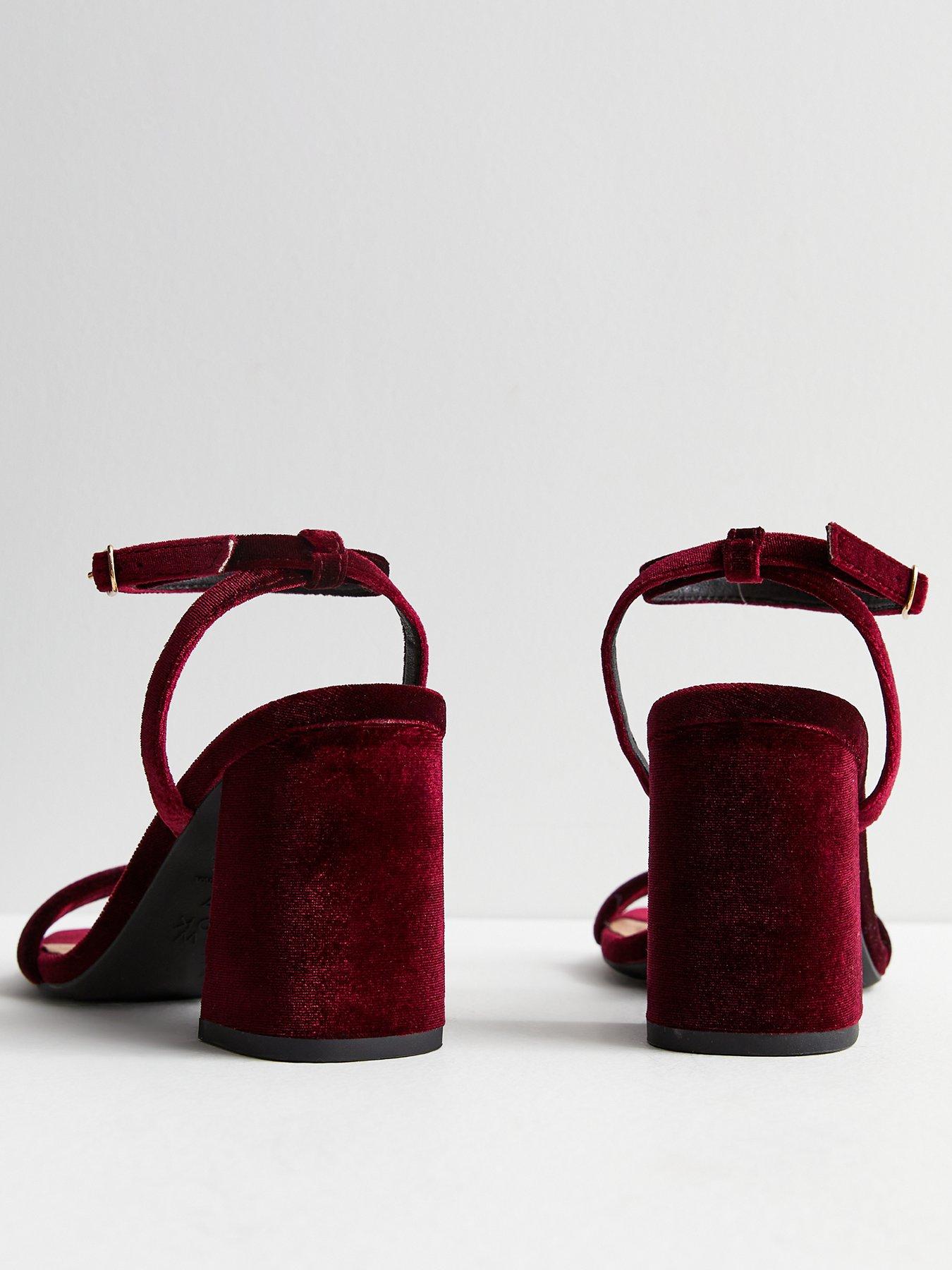 Burgundy velvet hot sale block heels